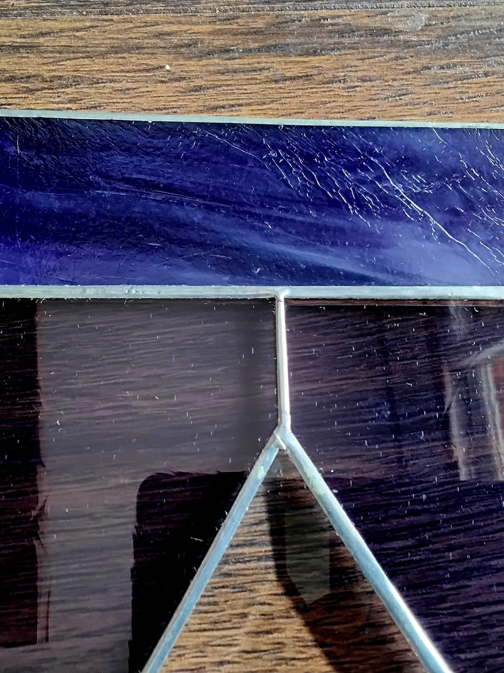 Clear Beveled & Purple Stained Glass Sun Catcher. 8" X 10" - Picture 4 of 6
